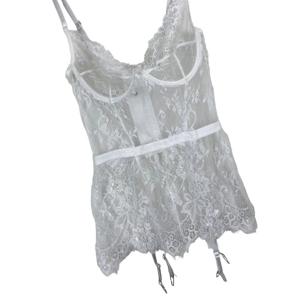 White Lingerie One Piece Lace Teddy Bustier Garter S - Picture 2 of 4